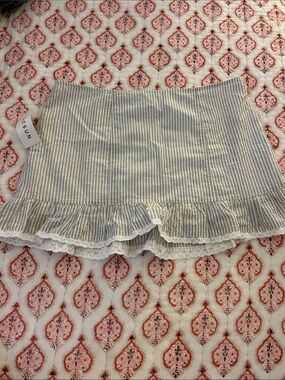 Striped Ruffle Mini Skirt with Lace Trim